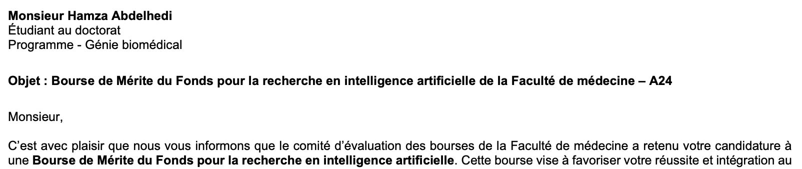 Faculty of Medicine AI Merit Research Scholarship: 25000CAD/year